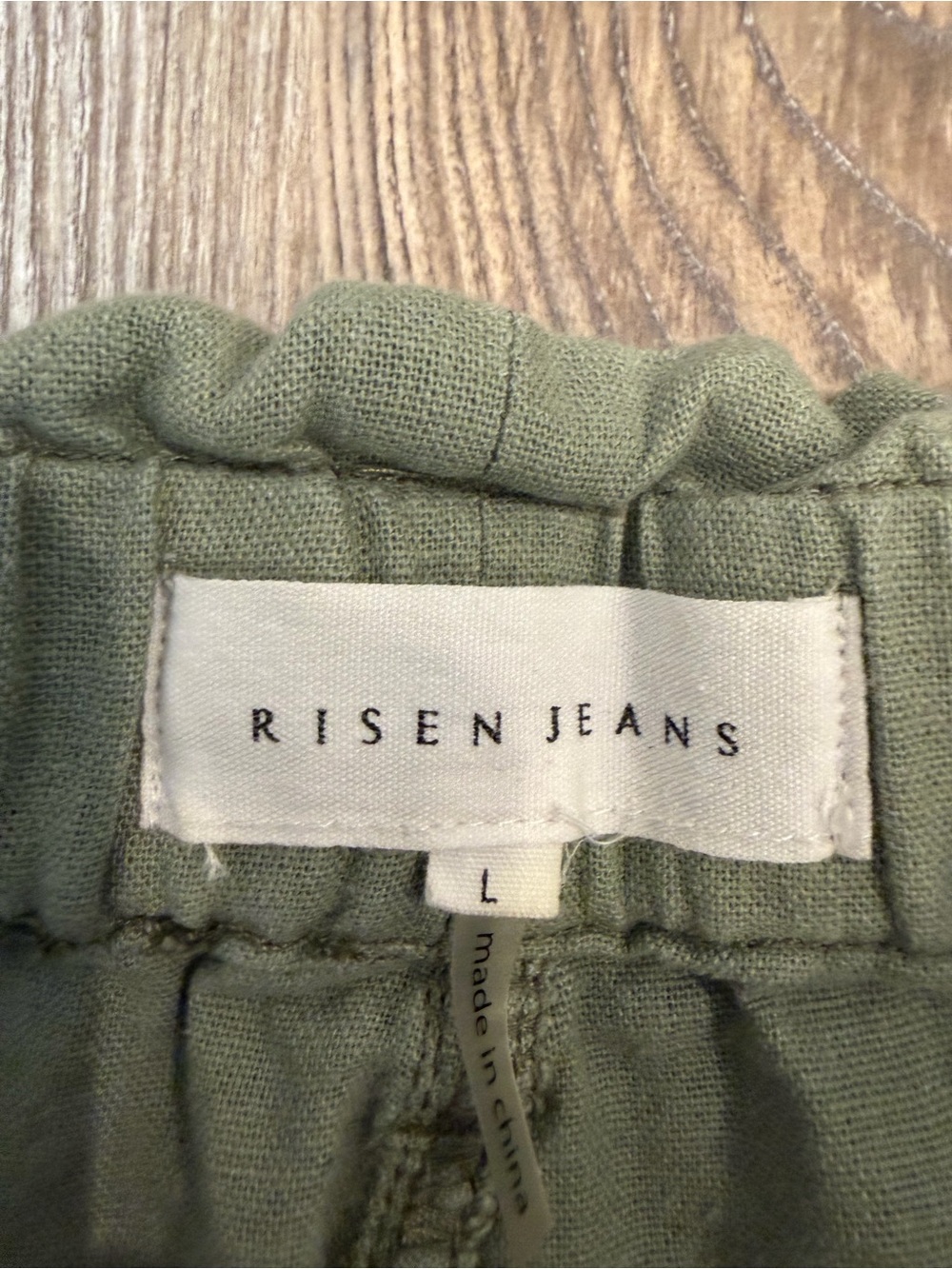 Risen Linen Blend Light Oilive Green Paperbag Drawstring Pants Size Large - Picture 6 of 11